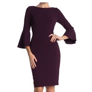 CALVIN KLINE Bell sleeves midi dress. Back zipper. Never worn